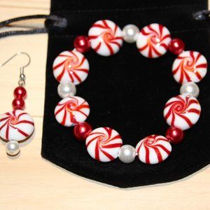 Christmas gift candy cane bracelet earrings set